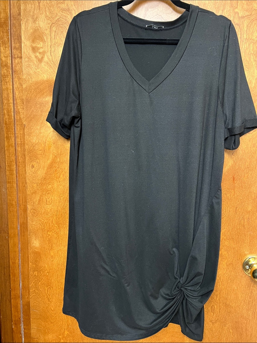 JODIFL Black V-Neck Short Sleeve Tee with Side Knot